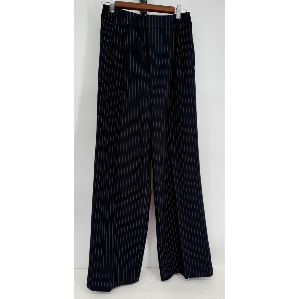 Steve Madden Womens Navy Blue Pinstripe Wide Leg Trousers Pants Sz S